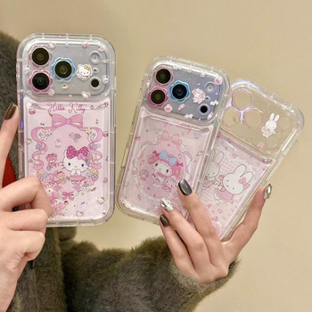 My Melody ružičasti silikonirani kućište za iPhone 15 Pro Max s efektom tekućeg pijeska – otpornost na padove, otisnut dizajn