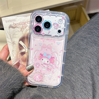 My Melody ružičasti silikonirani kućište za iPhone 15 Pro Max s efektom tekućeg pijeska – otpornost na padove, otisnut dizajn