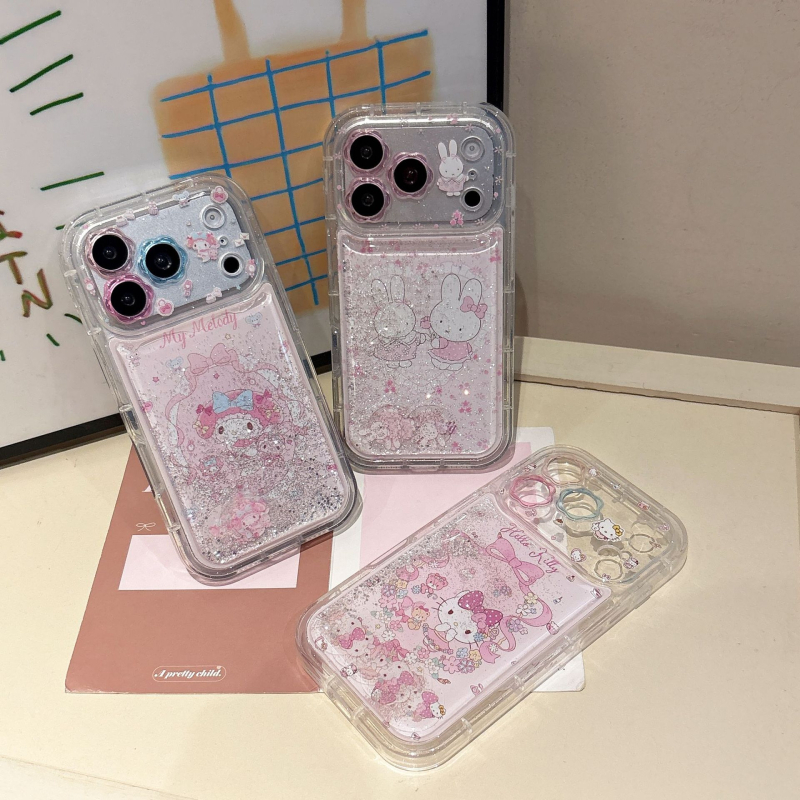 My Melody ružičasti silikonirani kućište za iPhone 15 Pro Max s efektom tekućeg pijeska – otpornost na padove, otisnut dizajn