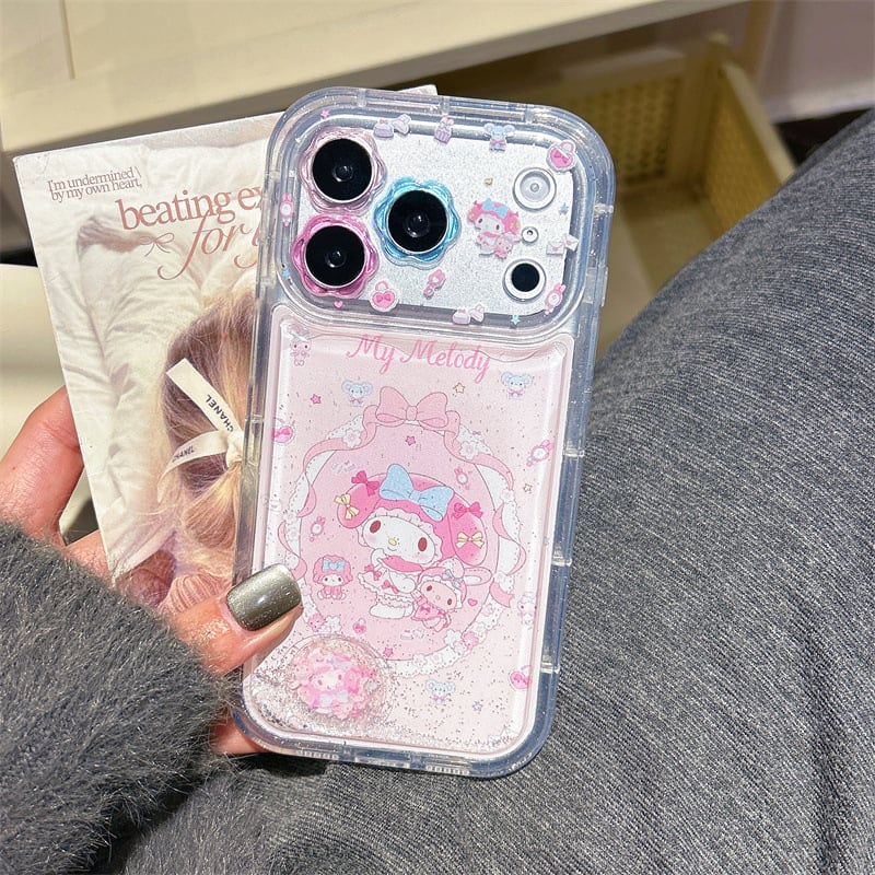 My Melody ružičasti silikonirani kućište za iPhone 15 Pro Max s efektom tekućeg pijeska – otpornost na padove, otisnut dizajn
