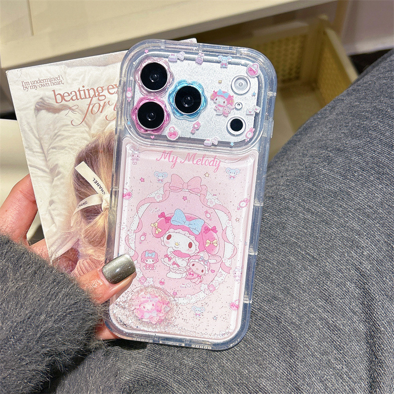 My Melody ružičasti silikonirani kućište za iPhone 15 Pro Max s efektom tekućeg pijeska – otpornost na padove, otisnut dizajn