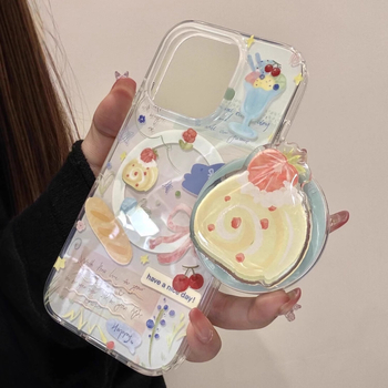Husă de silicon pentru telefon în stil Ins, cu temă Strawberry Swiss Roll, pentru iPhone 16 Pro Max / 17