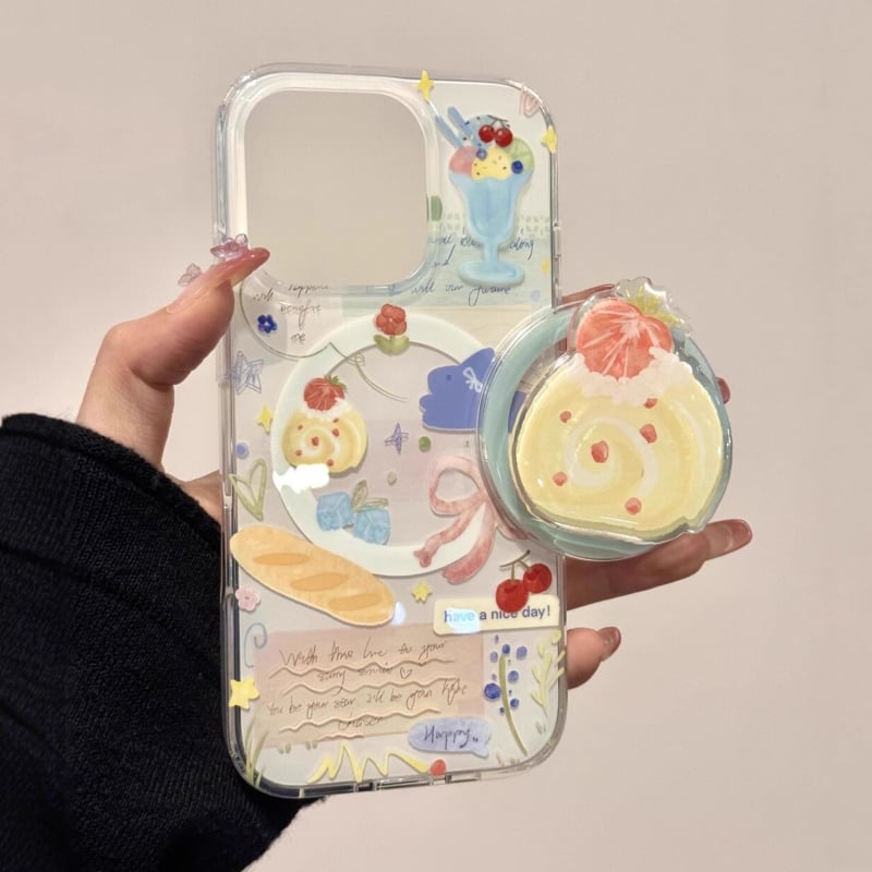 Husă de silicon pentru telefon în stil Ins, cu temă Strawberry Swiss Roll, pentru iPhone 16 Pro Max / 17