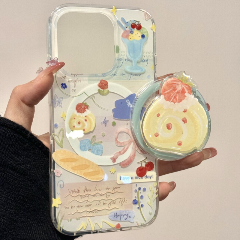 Husă de silicon pentru telefon în stil Ins, cu temă Strawberry Swiss Roll, pentru iPhone 16 Pro Max / 17