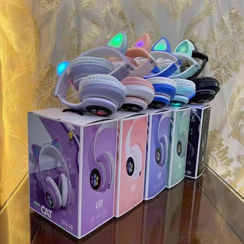 STN28 Bluetooth slušalice s mačjim ušima koje svijetle, bežične, za djecu i djevojke