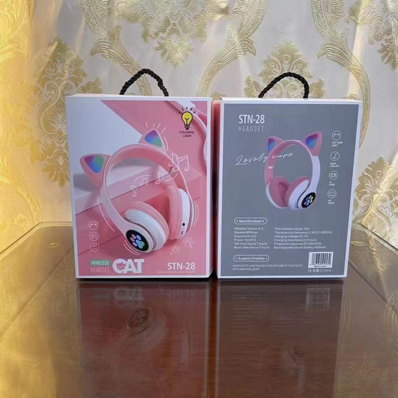 STN28 Bluetooth slušalice s mačjim ušima koje svijetle, bežične, za djecu i djevojke