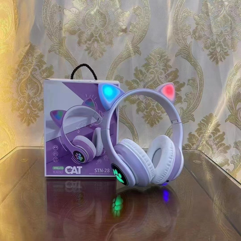 STN28 Bluetooth slušalice s mačjim ušima koje svijetle, bežične, za djecu i djevojke