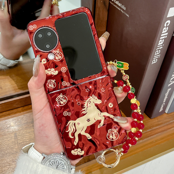 Husă dură roșie pentru Oppo Find N3 Flip și Find N2 cu ecran pliant – design minimalist, finisaj electroplating, protecție anti-cadere