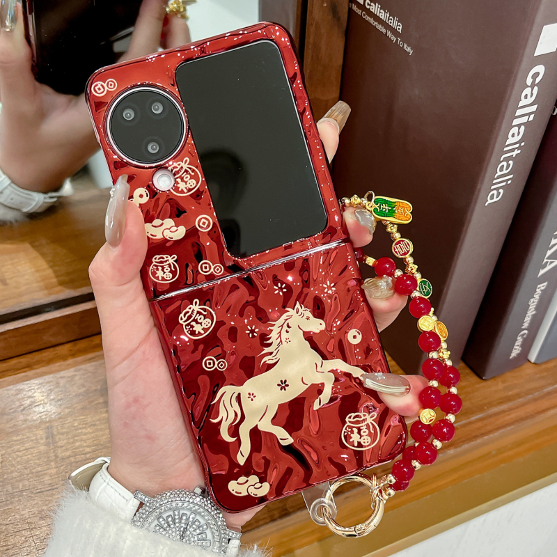 Husă dură roșie pentru Oppo Find N3 Flip și Find N2 cu ecran pliant – design minimalist, finisaj electroplating, protecție anti-cadere