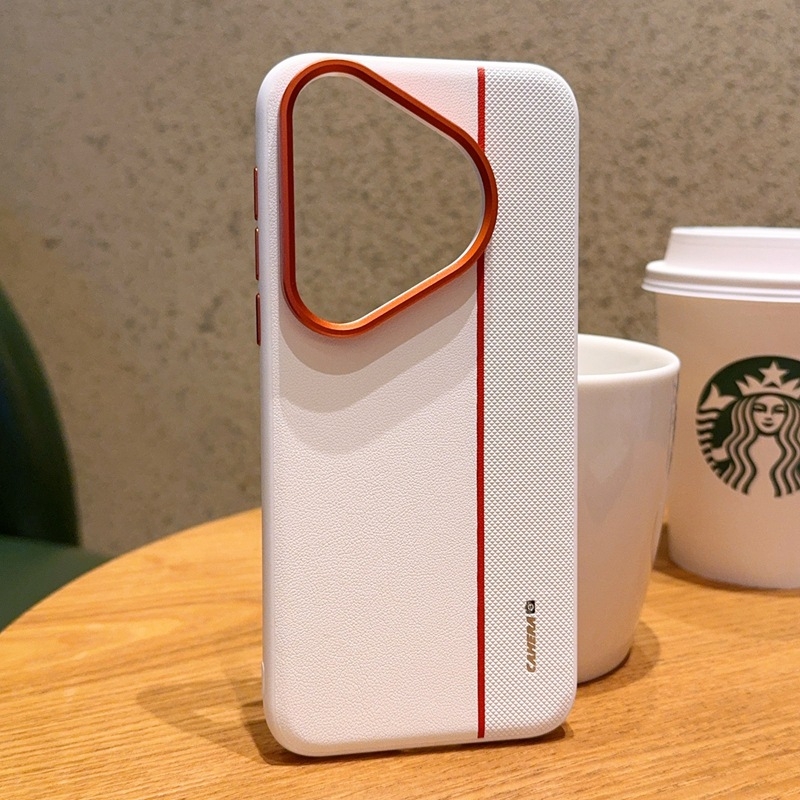 Carcasă de protecție pentru Huawei Pura80/Pura90/Pura80Pro – Armură aurie tri-color portocaliu, piele artificială, design minimalist, husă rigidă