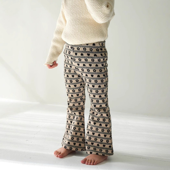 Pippi 2025 tavasz–nyár gyerekeknek, puha jacquard szívmintás kötött, széles szárú nadrág