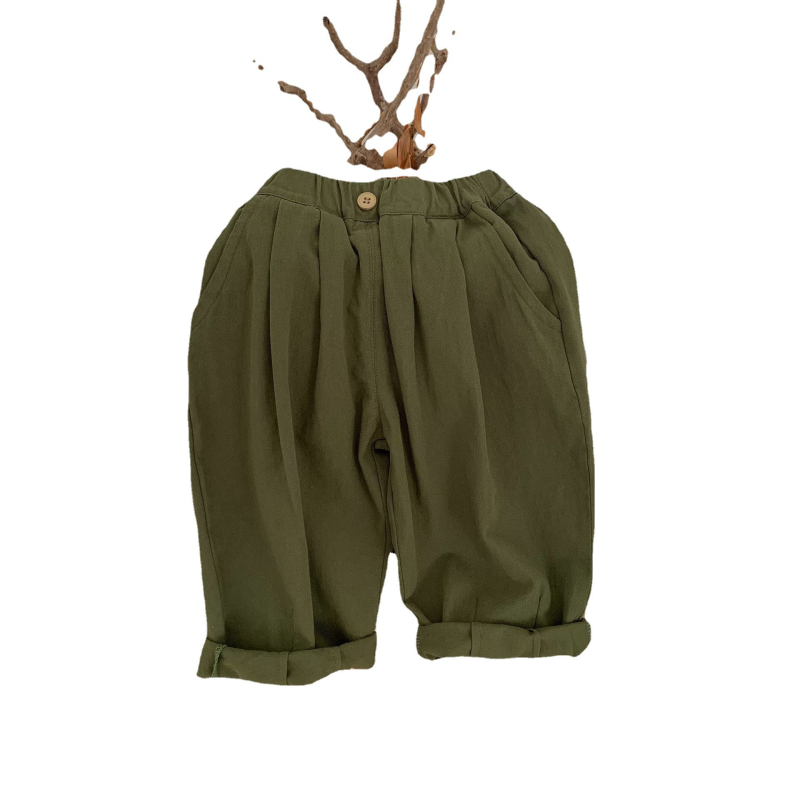 Gyerekeknek pamutnadrág, uniszex, magas derekú, katonazöld, casual, mosott pamut, kód C0203