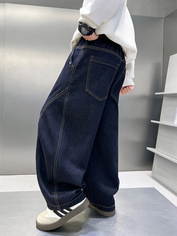 Z5850 Fiúknak készült őszi farmernadrág topstitch varrással, lazán szabott, hosszú