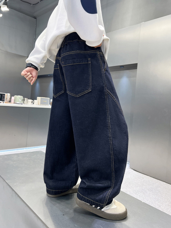 Z5850 Fiúknak készült őszi farmernadrág topstitch varrással, lazán szabott, hosszú