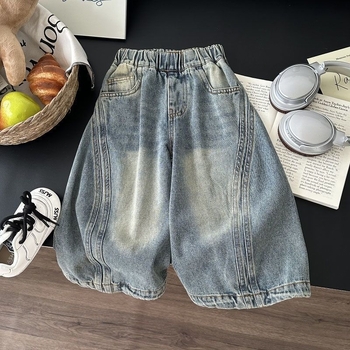 Uniszex gyerek farmernadrág tavasz-ősz, patchwork, koreai stílusú, casual farmernadrág 3–8 éveseknek