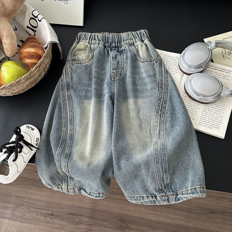 Uniszex gyerek farmernadrág tavasz-ősz, patchwork, koreai stílusú, casual farmernadrág 3–8 éveseknek