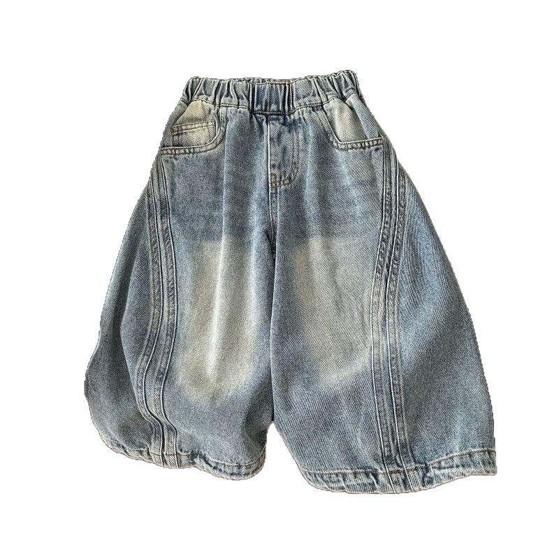 Uniszex gyerek farmernadrág tavasz-ősz, patchwork, koreai stílusú, casual farmernadrág 3–8 éveseknek