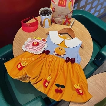 Dječja ljetna haljina bez rukava, korejskog stila, s ovratnikom 'doll collar' i cvjetnim detaljima – haljina za princezu