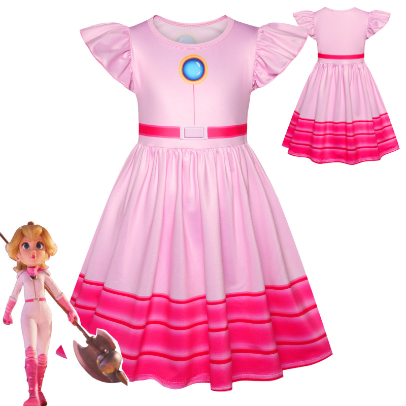 Nova dječja haljina s letećim rukavima, A-linijska silueta, motiv Princeza Peach