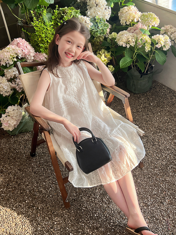 Lányoknak szóló ujjatlan Tencel hercegnőruha, A-line, nyár 2025