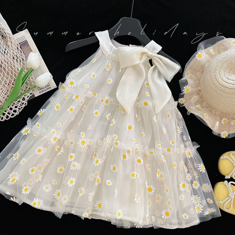 Κοριτσίστικο καλοκαιρινό φόρεμα με floral mesh, στυλ πριγκίπισσα, Α-γραμμή, 3–8 ετών