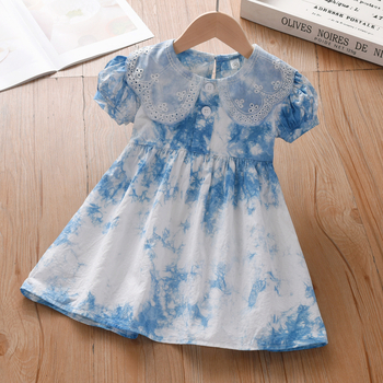 Tradicionalna tie-dye haljina za djevojčice s ovratnikom od latica, jednodijelna haljina, ljeto 2025, stil princeze