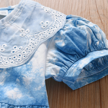 Tradicionalna tie-dye haljina za djevojčice s ovratnikom od latica, jednodijelna haljina, ljeto 2025, stil princeze