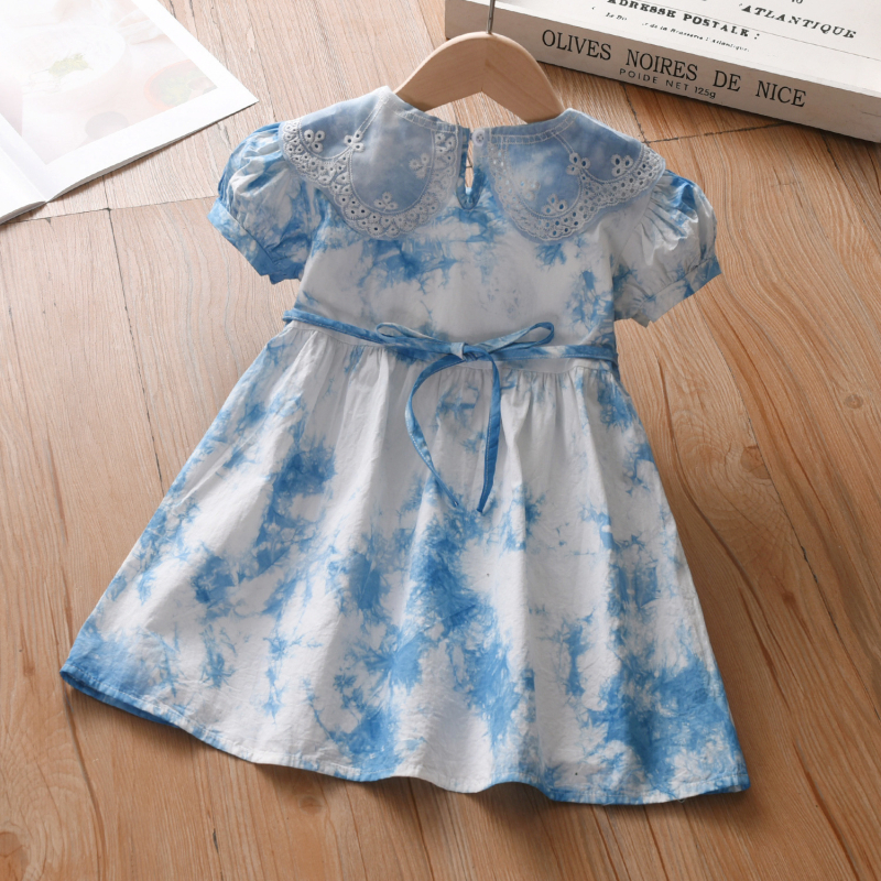 Tradicionalna tie-dye haljina za djevojčice s ovratnikom od latica, jednodijelna haljina, ljeto 2025, stil princeze