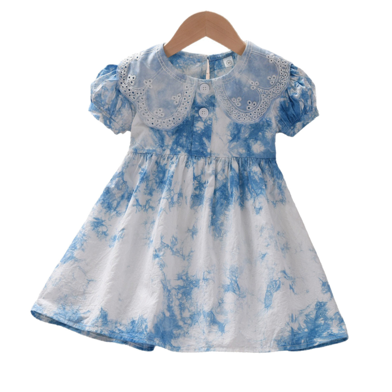 Tradicionalna tie-dye haljina za djevojčice s ovratnikom od latica, jednodijelna haljina, ljeto 2025, stil princeze
