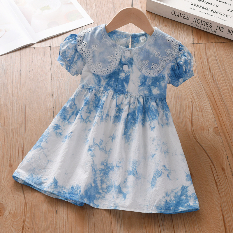 Tradicionalna tie-dye haljina za djevojčice s ovratnikom od latica, jednodijelna haljina, ljeto 2025, stil princeze