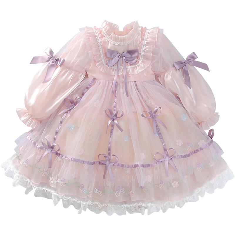 Dječja proljetna haljina princeze od organze s mrežastim materijalom, dugi rukav, mašna