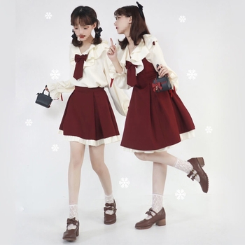 Dječja haljina Lolita s mašnom, dvodijelni set, proljetno-jesenski stil, božićni motiv, 0218A004
