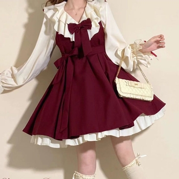 Dječja haljina Lolita s mašnom, dvodijelni set, proljetno-jesenski stil, božićni motiv, 0218A004