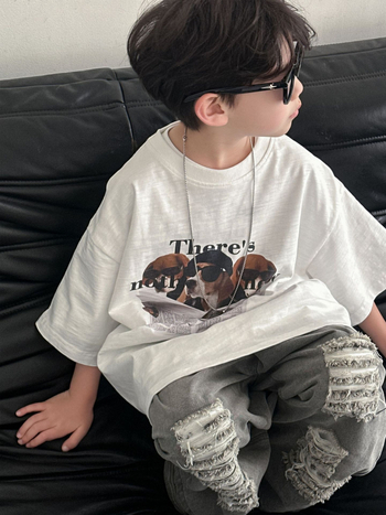 Gyerekeknek szóló pamut T‑shirt rövid ujjú, koreai stílus, nyár 2025, méretek 100–140 cm