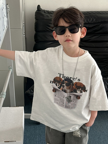 Gyerekeknek szóló pamut T‑shirt rövid ujjú, koreai stílus, nyár 2025, méretek 100–140 cm