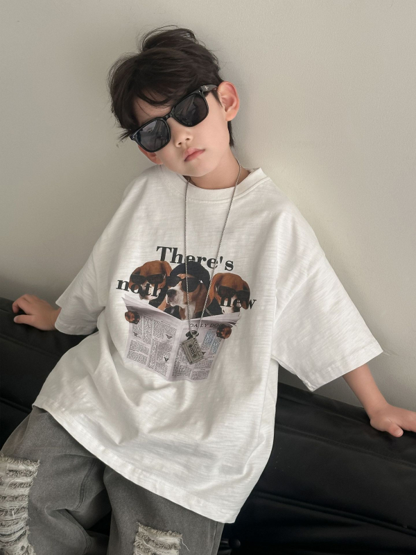 Gyerekeknek szóló pamut T‑shirt rövid ujjú, koreai stílus, nyár 2025, méretek 100–140 cm