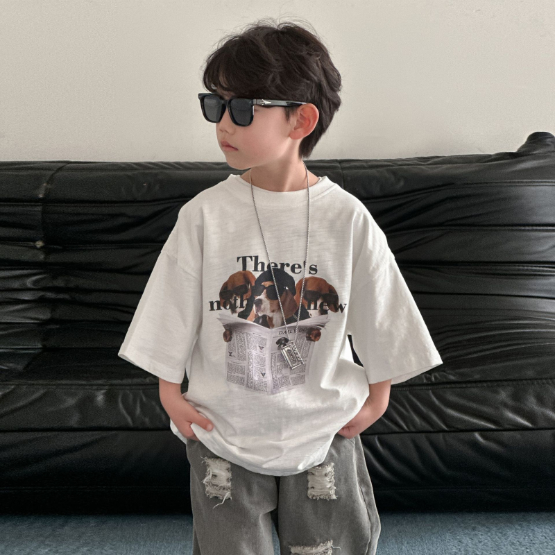 Gyerekeknek szóló pamut T‑shirt rövid ujjú, koreai stílus, nyár 2025, méretek 100–140 cm