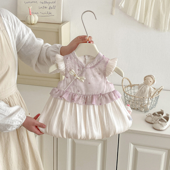 Nova ljetna haljina za djevojčice, ljetna odjeća za bebe djevojčice, jedinstveni lepršavi rukavi, dječja haljina u kineskom stilu za izlazak