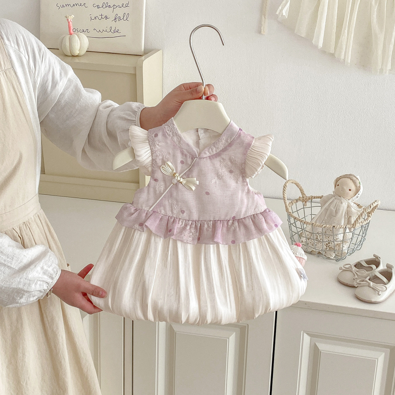 Nova ljetna haljina za djevojčice, ljetna odjeća za bebe djevojčice, jedinstveni lepršavi rukavi, dječja haljina u kineskom stilu za izlazak
