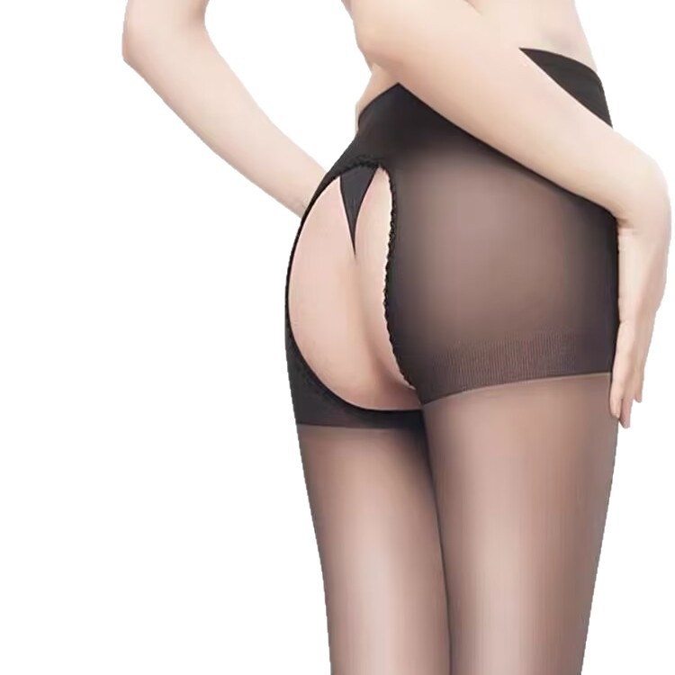 Čarape s otvorenim preponom, crne, prozirne, ultra-tanke, za žene s plus-size