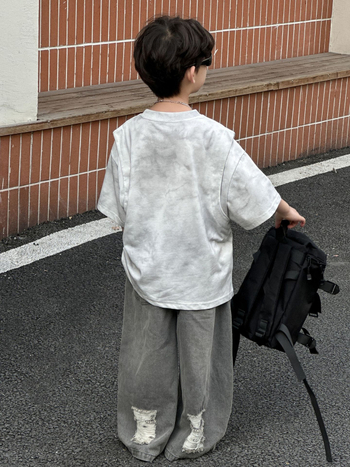 Buds gyerekeknek szóló nyári T-shirt 2025 - koreai stílus, kerek nyak, rövid ujjú, 3-8 év, 100-140 cm, 95% pamut