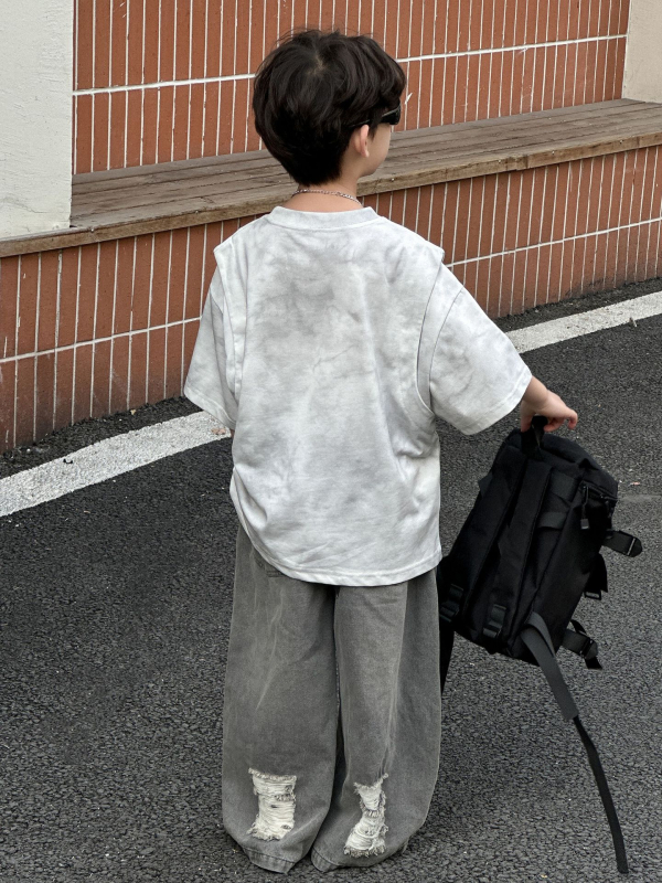 Buds gyerekeknek szóló nyári T-shirt 2025 - koreai stílus, kerek nyak, rövid ujjú, 3-8 év, 100-140 cm, 95% pamut