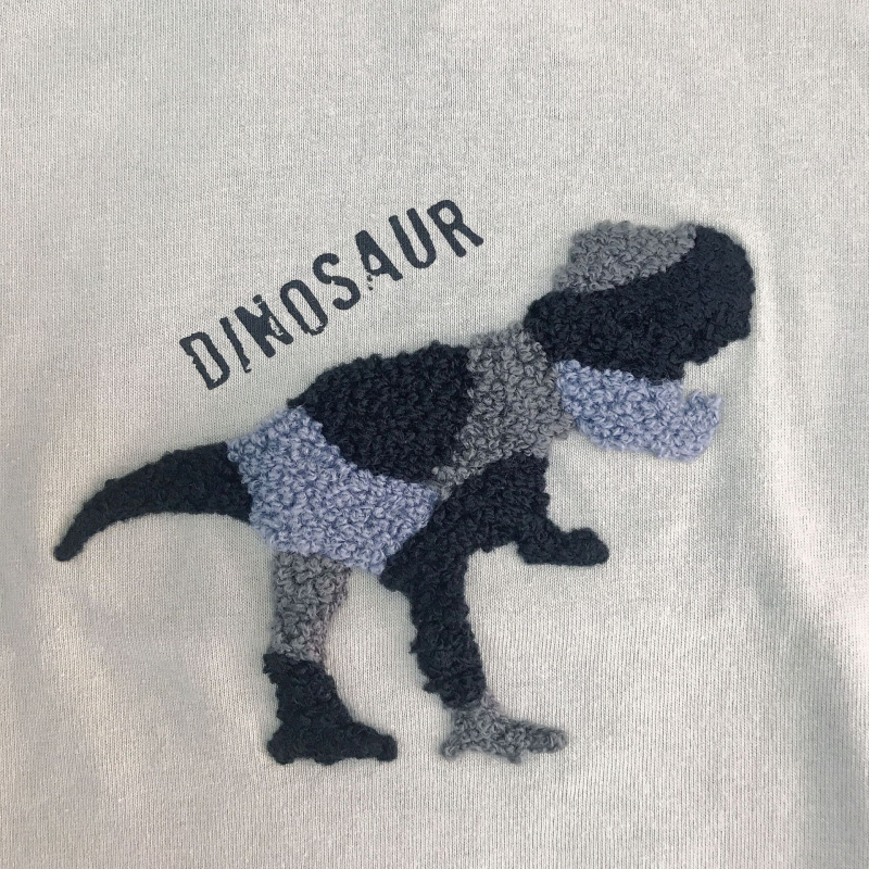 Uniszex pamut hosszú ujjú gyerekpóló dinoszaurusz hímzéssel, téli casual stílus
