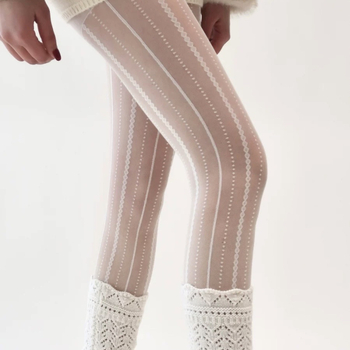 Ženski prozirni bodystocking za proljeće i jesen, bijela, tanak, s vertikalnim pletenim prugama, ultra proziran, oblikuje kožu