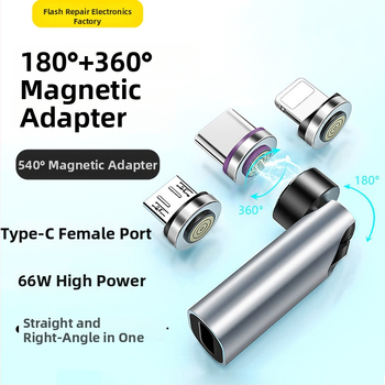 540° otočný magnetický Type-C adaptér pre prenos dát a 3A rýchle nabíjanie, magnetický káblový adaptér