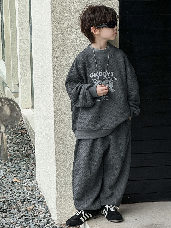 Cotton Shop fiúknak szóló két darabos készlet, őszi-téli, koreai stílus, rajzfilm mintával, meleg ruházat