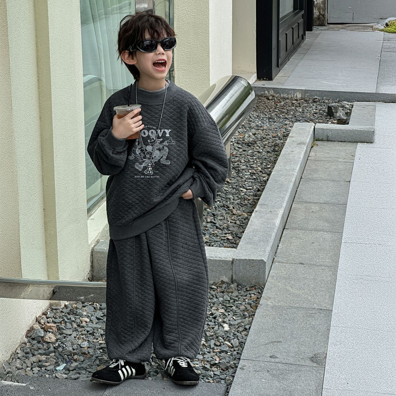 Cotton Shop fiúknak szóló két darabos készlet, őszi-téli, koreai stílus, rajzfilm mintával, meleg ruházat