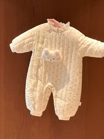 Koreai stílusú csipkés babaaruha overál, 0–1 év, téli meleg fleece