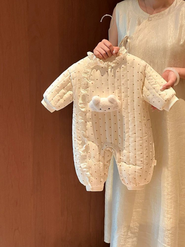 Koreai stílusú csipkés babaaruha overál, 0–1 év, téli meleg fleece