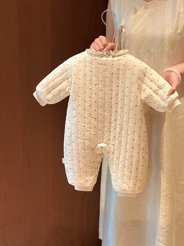 Koreai stílusú csipkés babaaruha overál, 0–1 év, téli meleg fleece